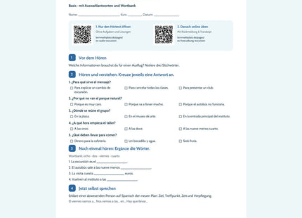 Vorschau Spanisch: Un cambio en la excursión – Basis – Hörverstehen A2 mit Lösungen (PDF)