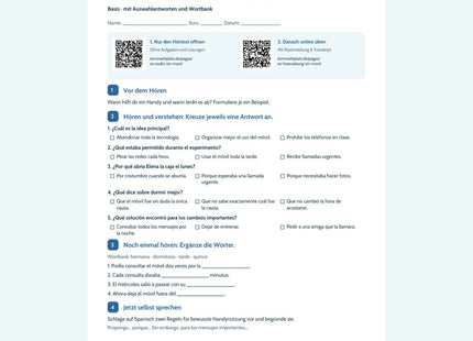 Vorschau Spanisch: Una semana con menos móvil – Basis – Hörverstehen B1 mit Lösungen (PDF)