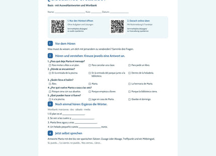 Vorschau Arbeitsblatt ¿Quedamos el sábado?, Basis, A1