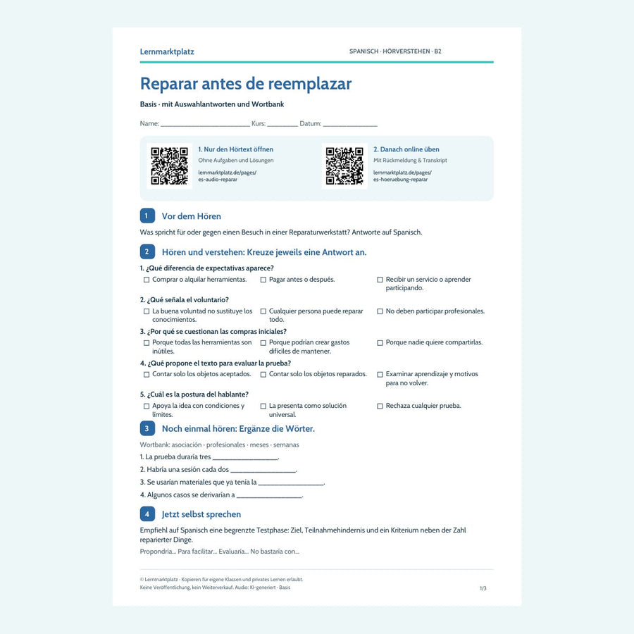 Vorschau Arbeitsblatt Reparar antes de reemplazar, Basis, B2