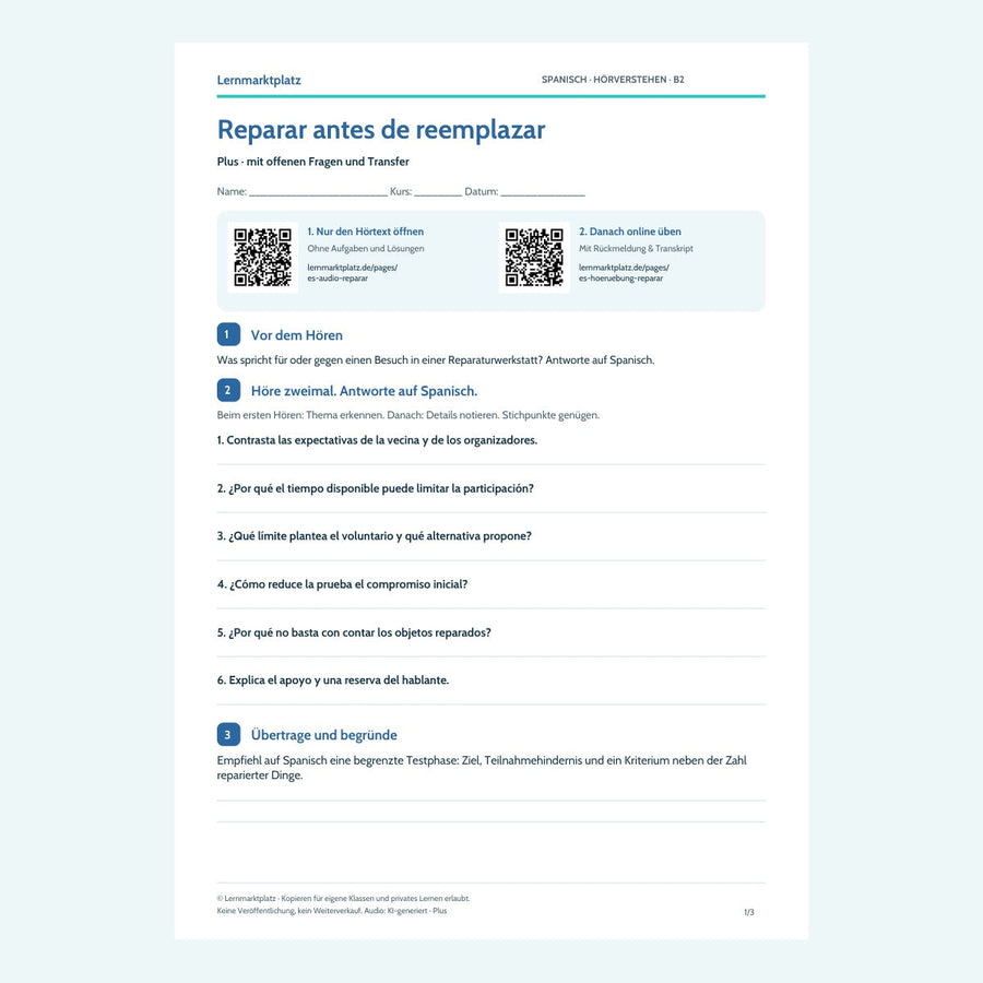 Vorschau Arbeitsblatt Reparar antes de reemplazar, Plus, B2