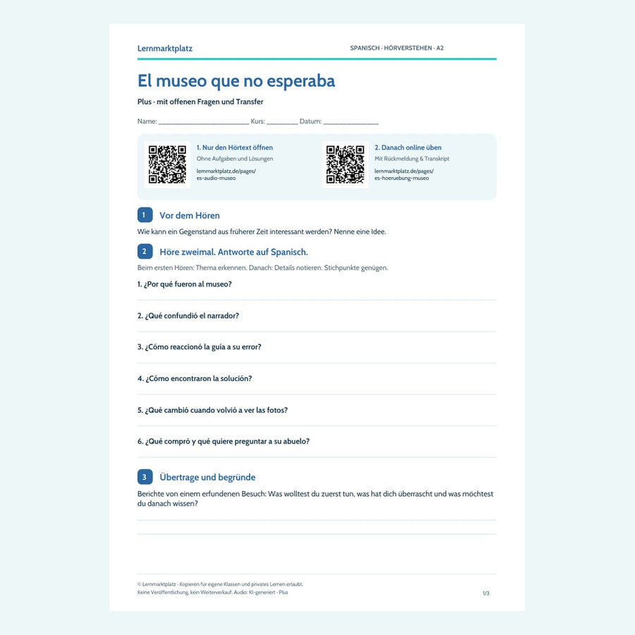 Vorschau Arbeitsblatt El museo que no esperaba, Plus, A2