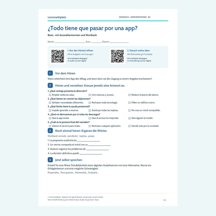 Vorschau Arbeitsblatt ¿Todo tiene que pasar por una app?, Basis, B2