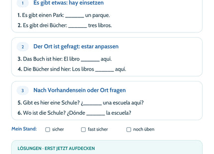 Spanisch Lernkarte ¿Hay o está?: Selbstcheck mit sechs Aufgaben und Lösungen