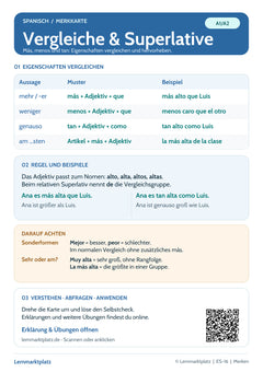 Spanisch Lernkarte: Vergleiche und Superlative – Adjektive (PDF)