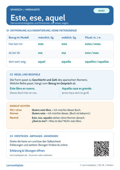 Spanisch Lernkarte: este, ese, aquel – Demonstrativformen (PDF)