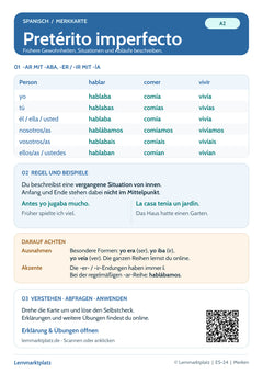Spanisch Lernkarte: Pretérito imperfecto – Formen und Grundlagen (PDF)
