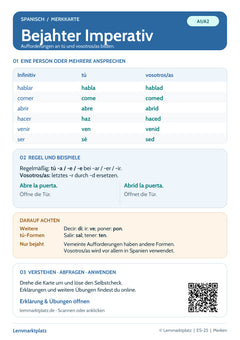 Spanisch Lernkarte: Bejahter Imperativ – tú und vosotros (PDF)