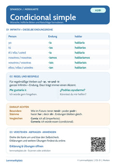 Spanisch Lernkarte: Condicional simple – Formen und Gebrauch (PDF)