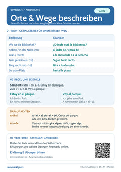 Spanisch Lernkarte: Ortsangaben und Wegbeschreibung (PDF)