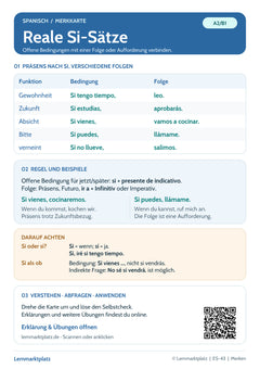 Spanisch Lernkarte: Reale Bedingungssätze mit si (PDF)