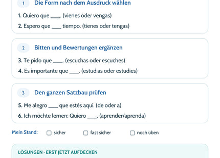 Spanisch: Subjuntivo anwenden – Selbstcheck mit sechs Aufgaben und Lösungen