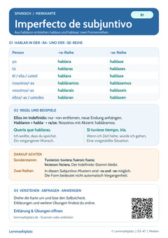 Spanisch Lernkarte: Imperfecto de subjuntivo – hablara und hablase (PDF)
