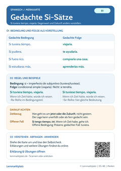 Spanisch Lernkarte: Si-Sätze – irreale Bedingungen der Gegenwart (PDF)
