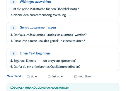 Spanisch: Einen resumen schreiben – Sechs Aufgaben mit Lösungen und eigenem Schreibauftrag