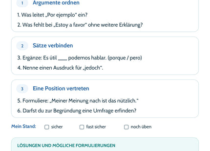 Spanisch: Stellungnahme – Sechs Aufgaben mit Lösungen und eigenem Schreibauftrag