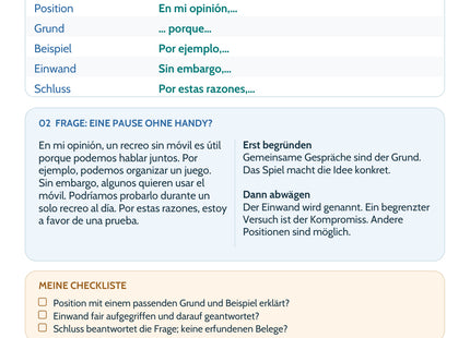 Spanisch: Stellungnahme – Schreibplan, Muster und Checkliste