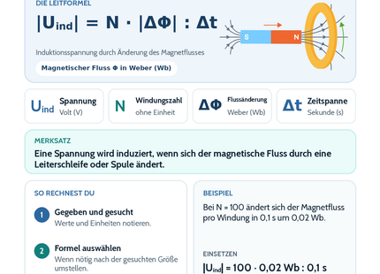 Elektromagnetische Induktion – Physik-Lernkarte (kostenloses PDF)