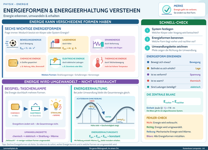 Energieformen & Energieerhaltung verstehen – Energie erkennen, umwandeln & erhalten – Lernposter / Lernplakat als PDF