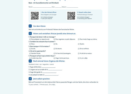 Vorschau Arbeitsblatt Un petit-déjeuner à préparer, Basis, A1
