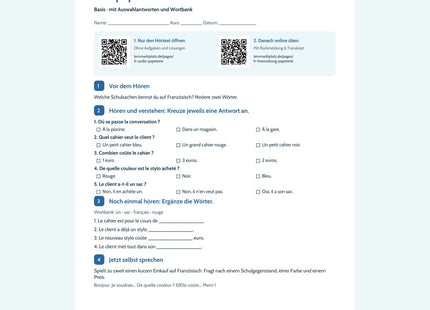 Vorschau Arbeitsblatt À la papeterie, Basis, A1