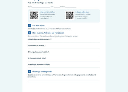 Vorschau Arbeitsblatt À la papeterie, Plus, A1
