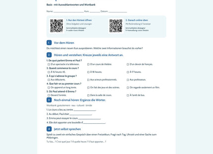 Vorschau Arbeitsblatt Un premier cours de théâtre, Basis, A2