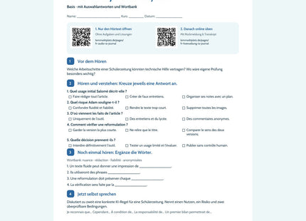 Vorschau Arbeitsblatt L’IA dans le journal du lycée ?, Basis, B2