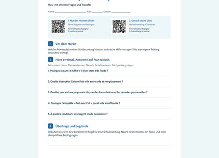 Vorschau Arbeitsblatt L’IA dans le journal du lycée ?, Plus, B2