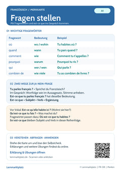 Französisch Lernkarte: Fragen stellen – Fragewörter und est-ce que (PDF)