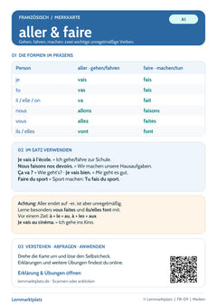 Französisch Lernkarte: aller und faire im Präsens (PDF)