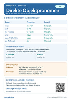 Französisch Lernkarte: Direkte Objektpronomen (PDF)