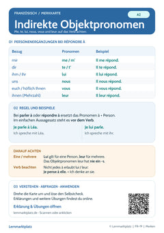 Französisch Lernkarte: Indirekte Objektpronomen (PDF)