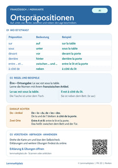 Französisch Lernkarte: Ortspräpositionen – Lage beschreiben (PDF)