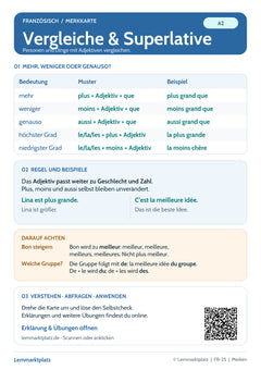 Französisch Lernkarte: Komparativ und Superlativ – Adjektive (PDF)