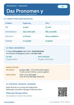 Französisch Lernkarte: Das Pronomen y – Orte und Satzstellung (PDF)
