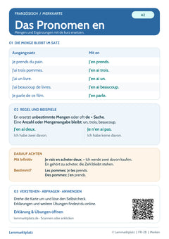 Französisch Lernkarte: Das Pronomen en – Mengen und Satzstellung (PDF)
