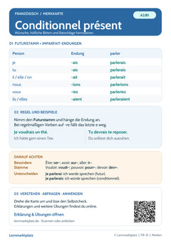 Französisch Lernkarte: Conditionnel présent – Formen und Gebrauch (PDF)