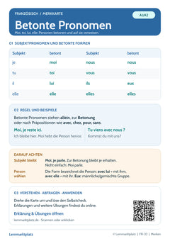 Französisch Lernkarte: Betonte Pronomen – moi, toi, lui und mehr (PDF)