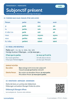 Französisch Lernkarte: Subjonctif présent – Grundlagen (PDF)