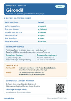 Französisch Lernkarte: Gérondif – Bildung und Verwendung (PDF)