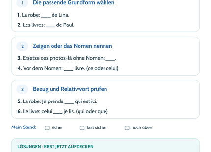 Französisch: Demonstrativpronomen – Selbstcheck mit sechs Aufgaben und Lösungen