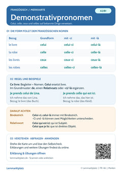 Französisch Lernkarte: Demonstrativpronomen – celui, celle, ceux, celles (PDF)