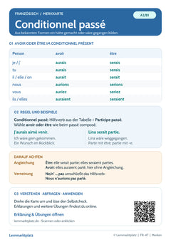Französisch Lernkarte: Conditionnel passé – Bildung und Gebrauch (PDF)