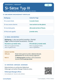 Französisch Lernkarte: Si-Sätze Typ III – vergangene Bedingungen (PDF)