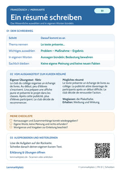 Französisch Lernkarte: Ein résumé schreiben – Schreibtraining (PDF)