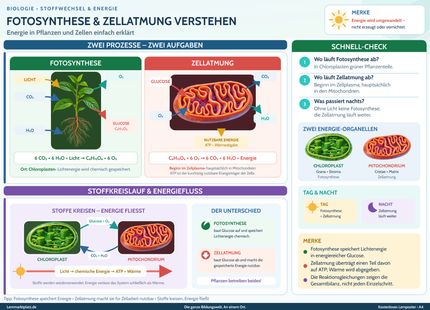 Fotosynthese & Zellatmung verstehen – Energie in Pflanzen und Zellen einfach erklärt – Lernposter / Lernplakat als PDF