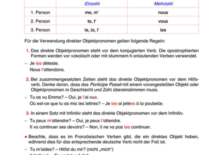 Französisch Arbeitsblatt: Direkte und indirekte Rede – Einleitungssätze & Umformung