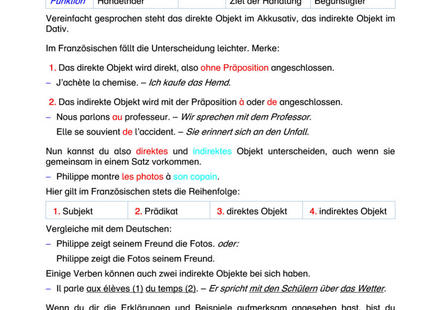 Französisch Arbeitsblatt: Direktes & indirektes Objekt