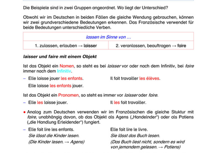 Französisch Arbeitsblatt: Faire und laisser mit Infinitiv